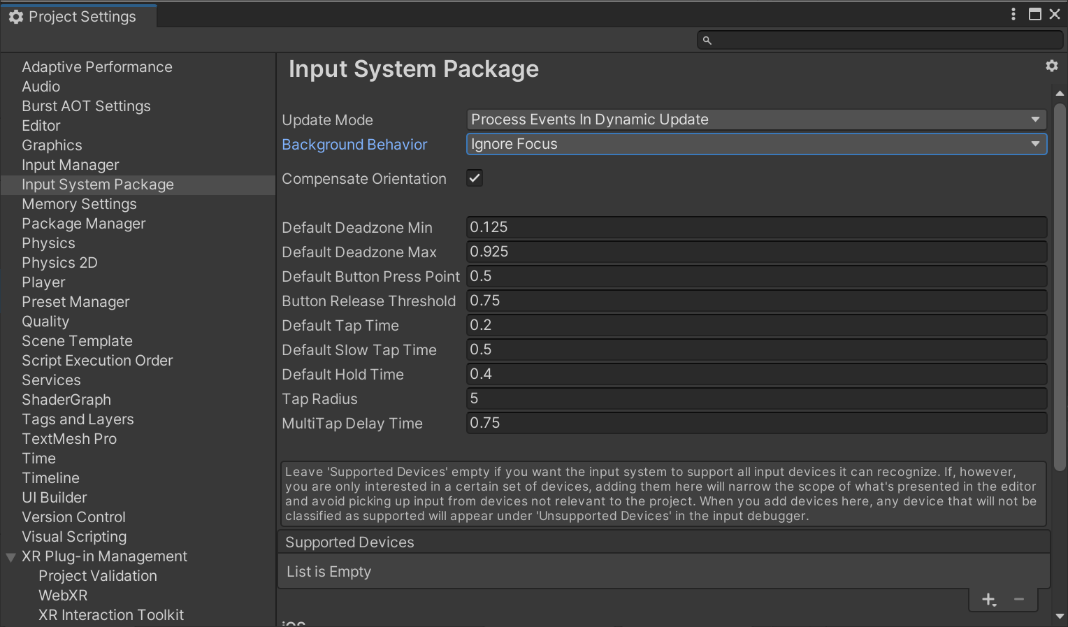 Input System Package settings