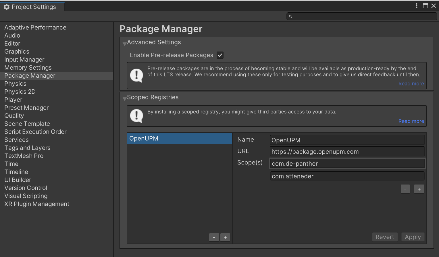 Package Manager Settings